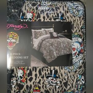 Ed Hardy Leopard Tattoo Flash Reversible 8 Piece Bedding Set Queen